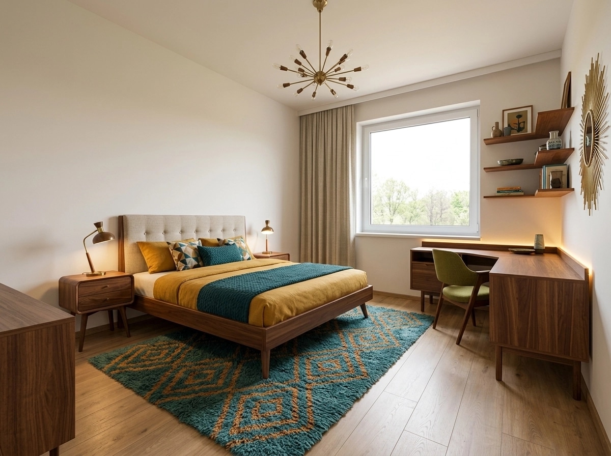 Mid-Century Modern Camera da Letto design — interior photo by GenRoom AI