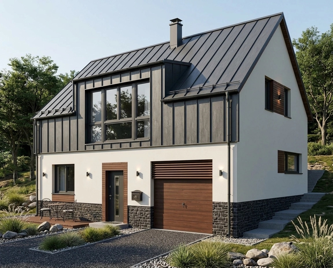 Facade design in Barnhouse Facade style — photo by GenRoom AI