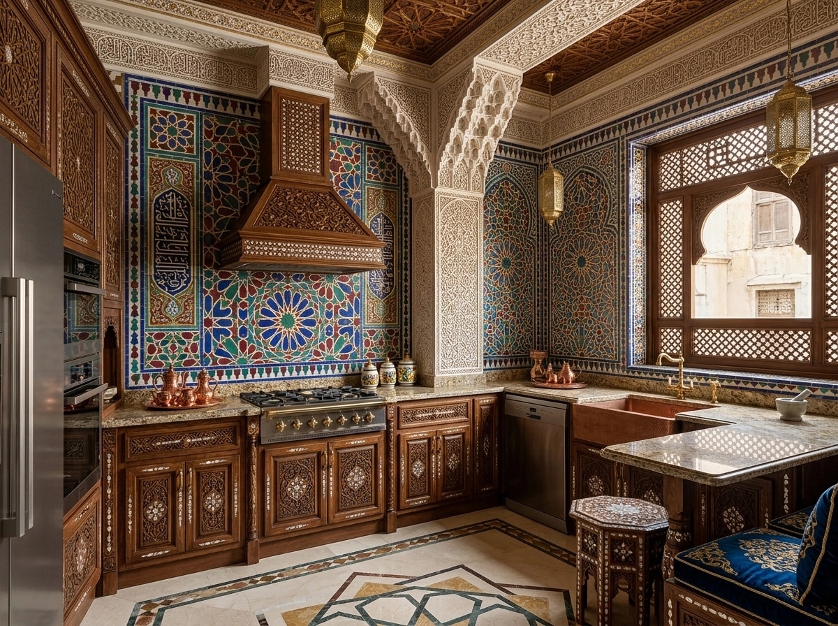 Kitchen interior in Islamic Geometric style — photo by GenRoom AI