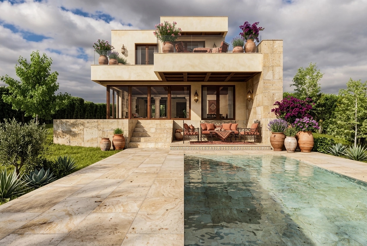 Facade design in Mediterranean Facade style — photo by GenRoom AI