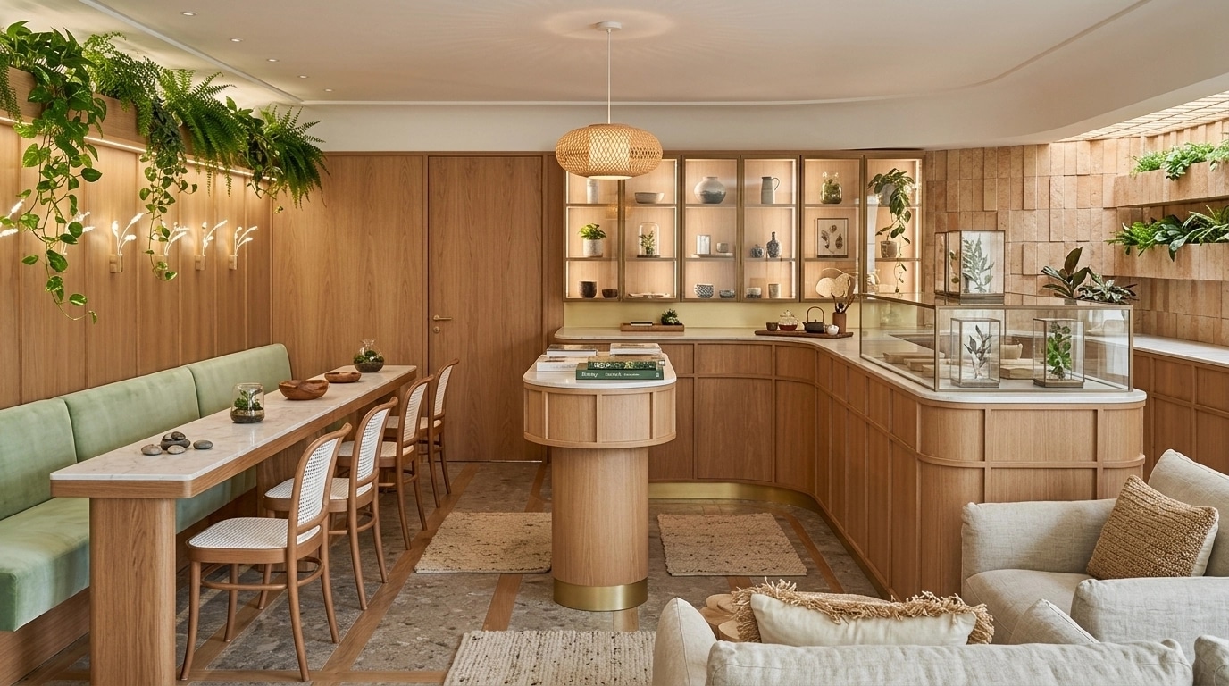 Design de interiores em estilo Biophilic — Sala de Estar por GenRoom AI