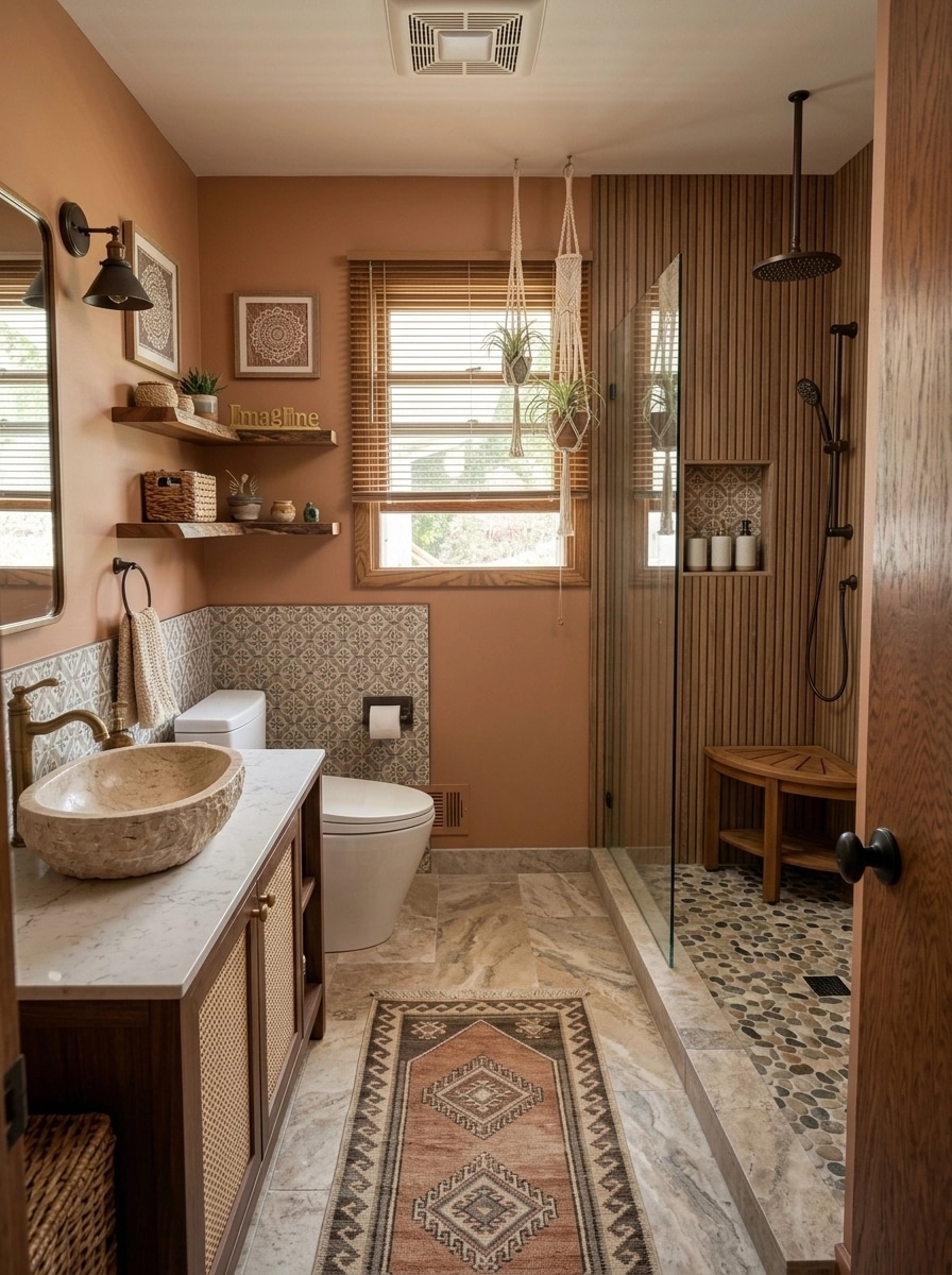 Bathroom interior in Bohemian style — photo by GenRoom AI