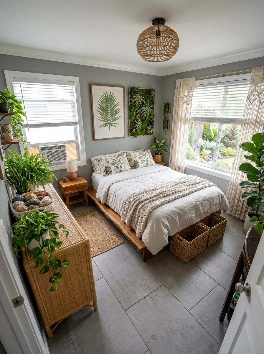 İç mekân tasarımı Biophilic stili — Yatak Odası GenRoom AI