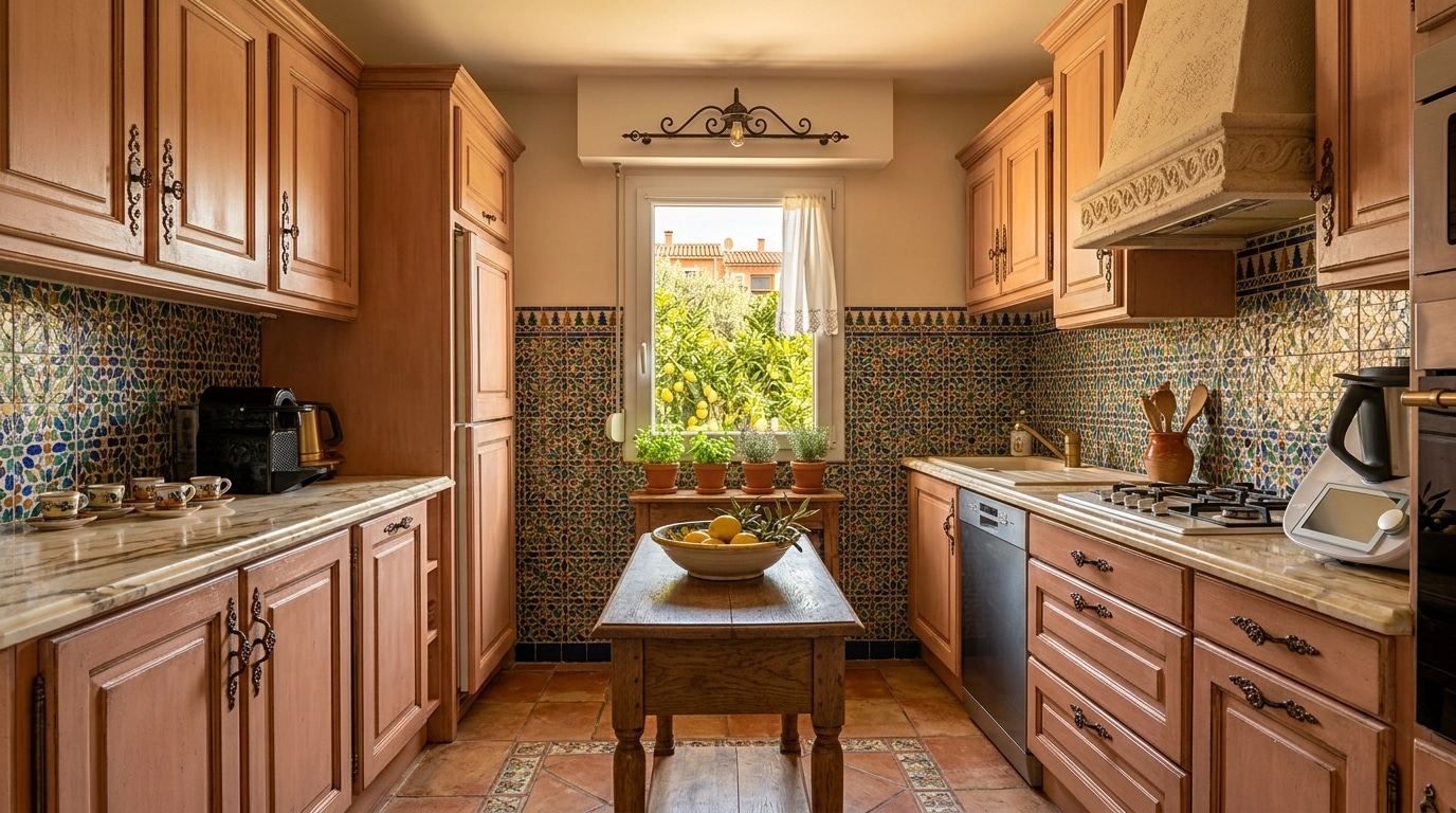Kitchen interior in Mediterranean style — photo by GenRoom AI