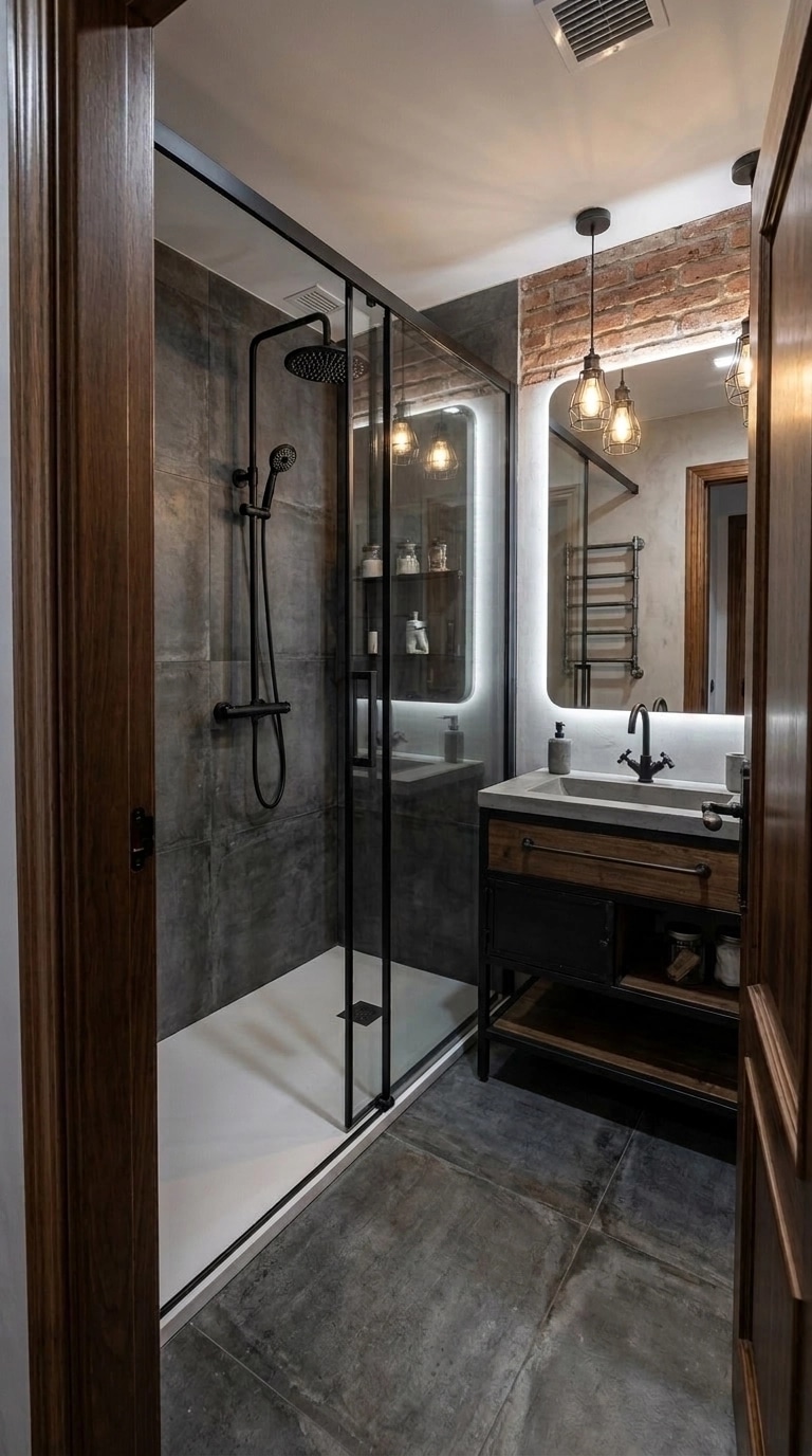 Bathroom interior in Loft / Industrial style — photo by GenRoom AI