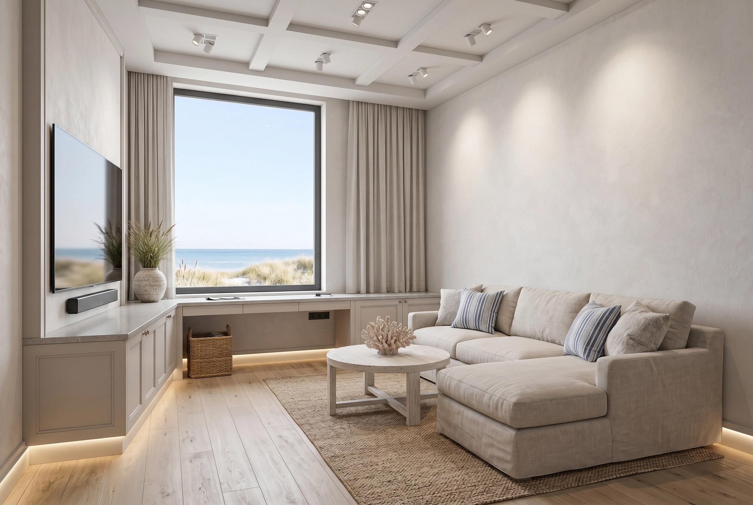Interior design in Coastal / Hamptons style — Living Room by GenRoom AI