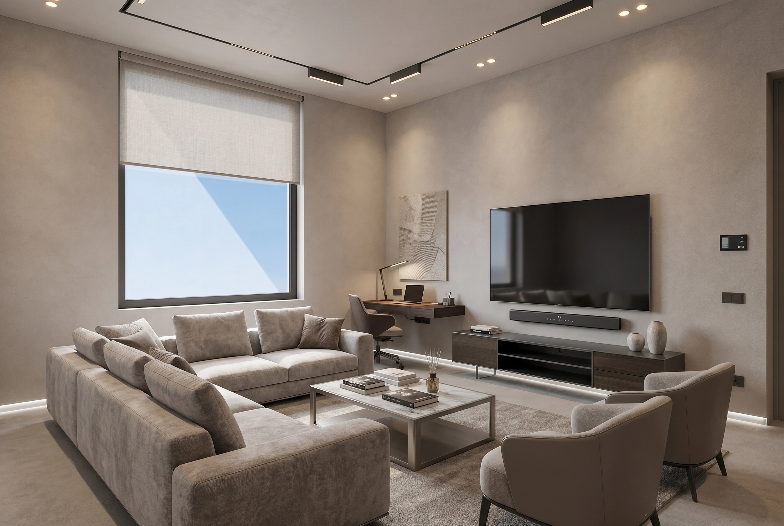 Transitional Ruang Tamu design — interior photo by GenRoom AI