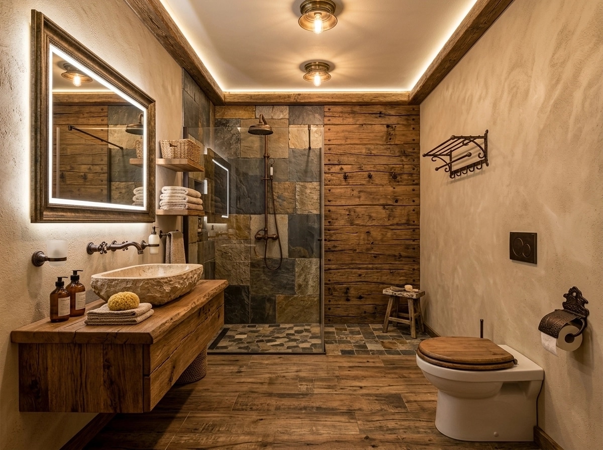 Bathroom interior in Rustic style — photo by GenRoom AI