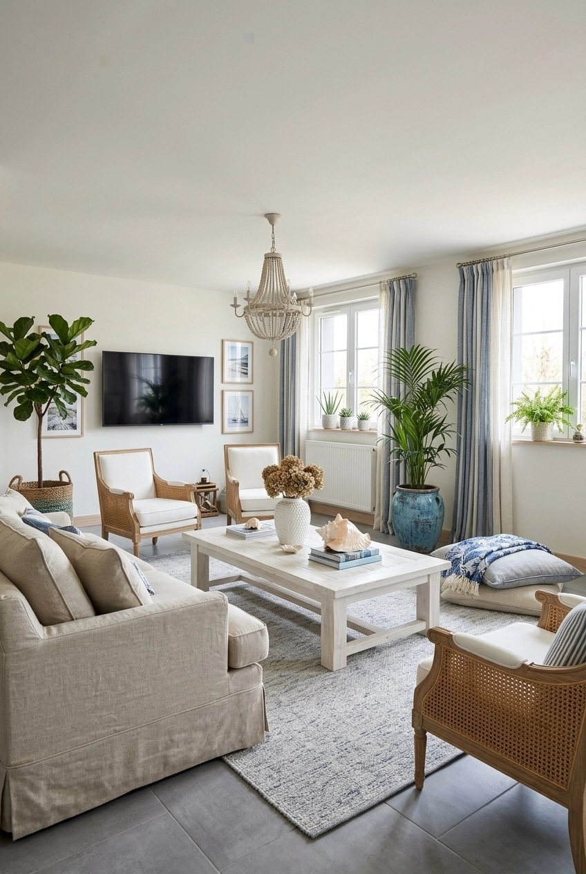 Coastal / Hamptons Living Room design — interior photo by GenRoom AI