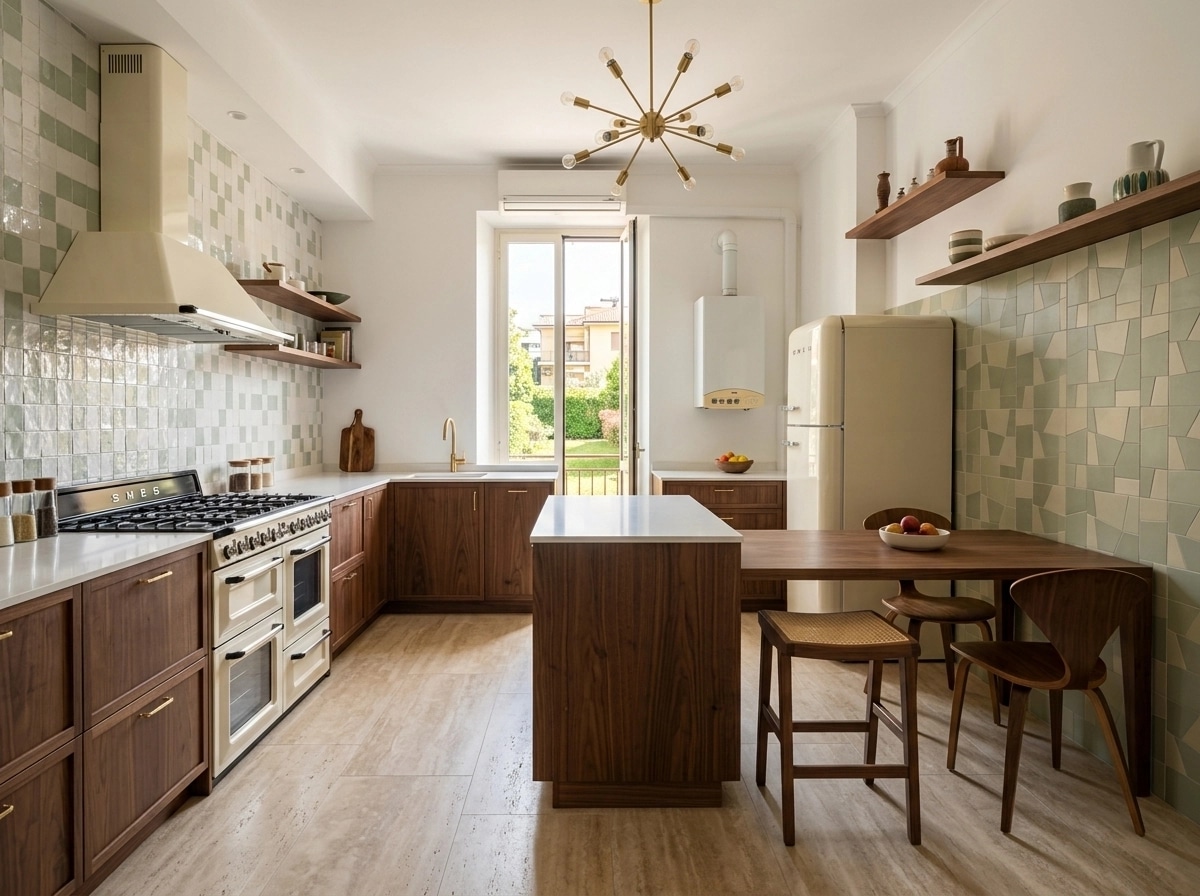 Kitchen interior in Mid-Century Modern style — photo by GenRoom AI