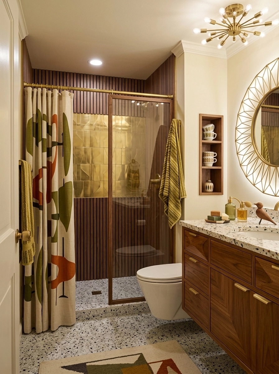 Bathroom interior in Mid-Century Modern style — photo by GenRoom AI