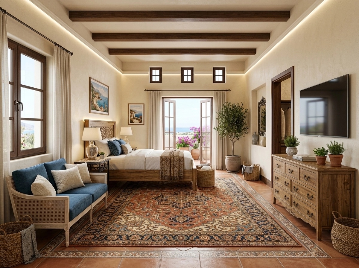 İç mekân tasarımı Mediterranean stili — Yatak Odası GenRoom AI