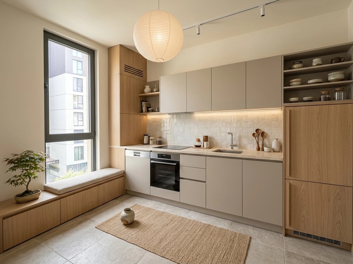 Kitchen interior in Japandi style — photo by GenRoom AI