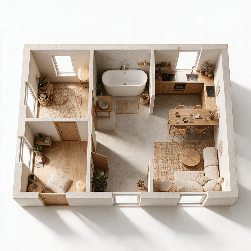 Living Room interior in Japandi style — photo by GenRoom AI