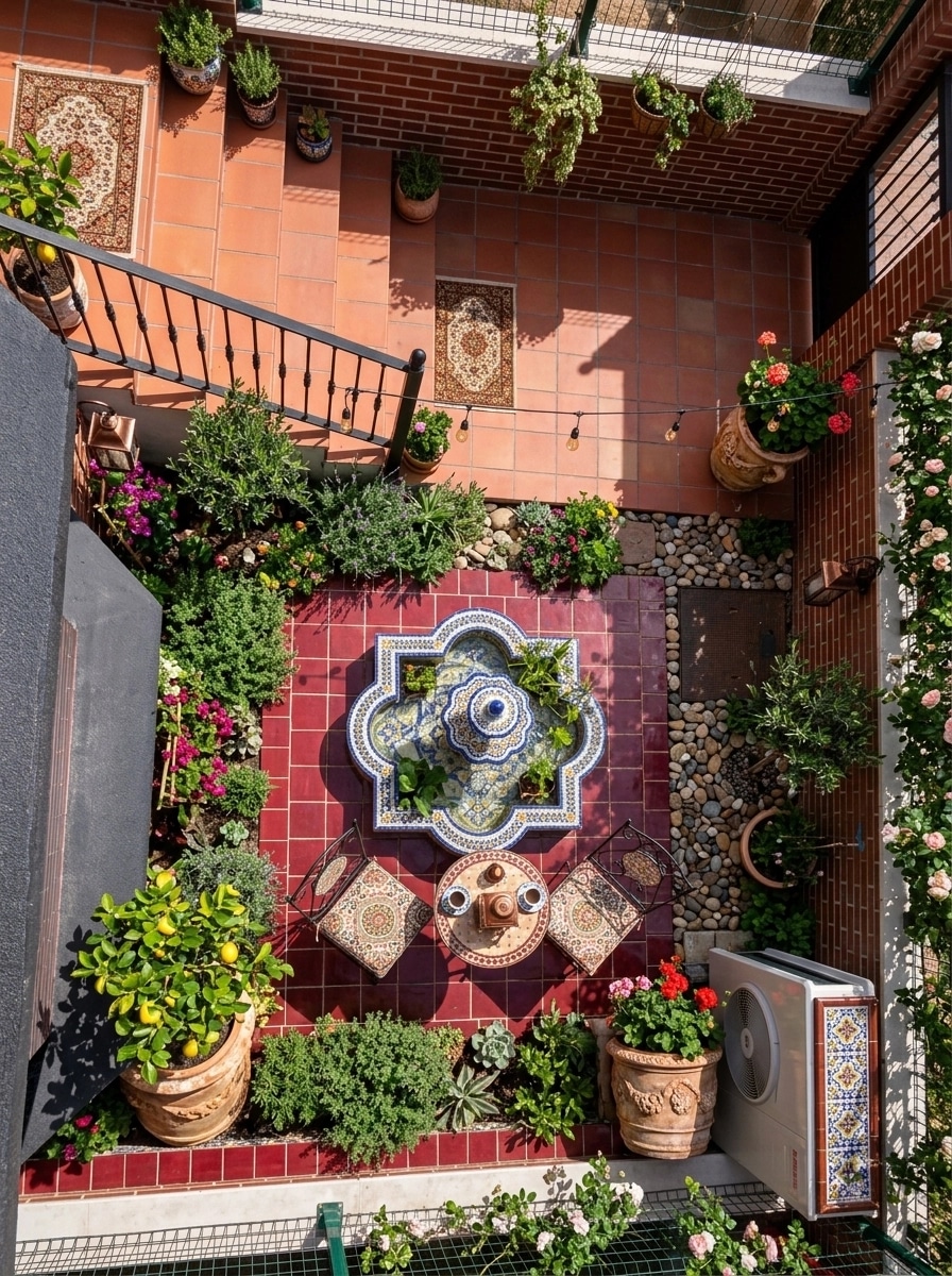Yard design in Spanish Courtyard style — photo by GenRoom AI