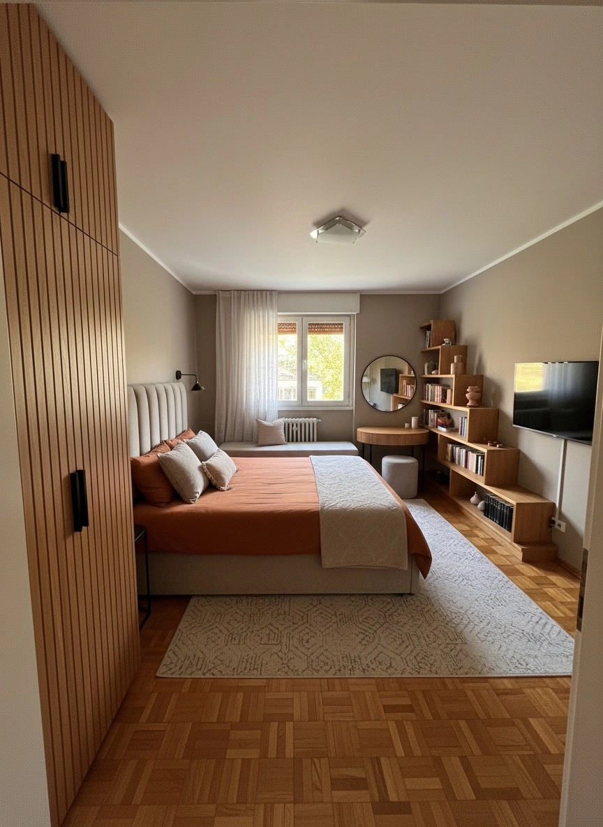 Mid-Century Modern Bedroom design — interior photo by GenRoom AI