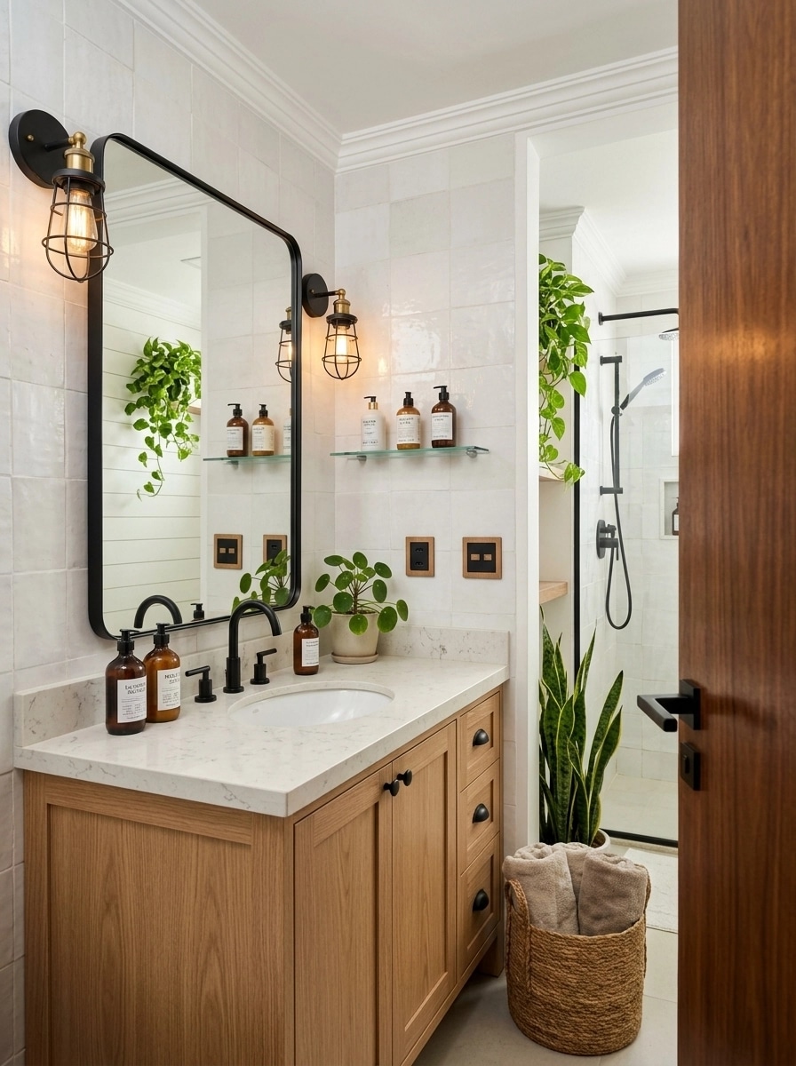 Bathroom interior in Modern Farmhouse style — photo by GenRoom AI