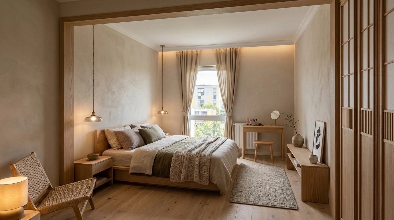 Japandi Bedroom design — interior photo by GenRoom AI