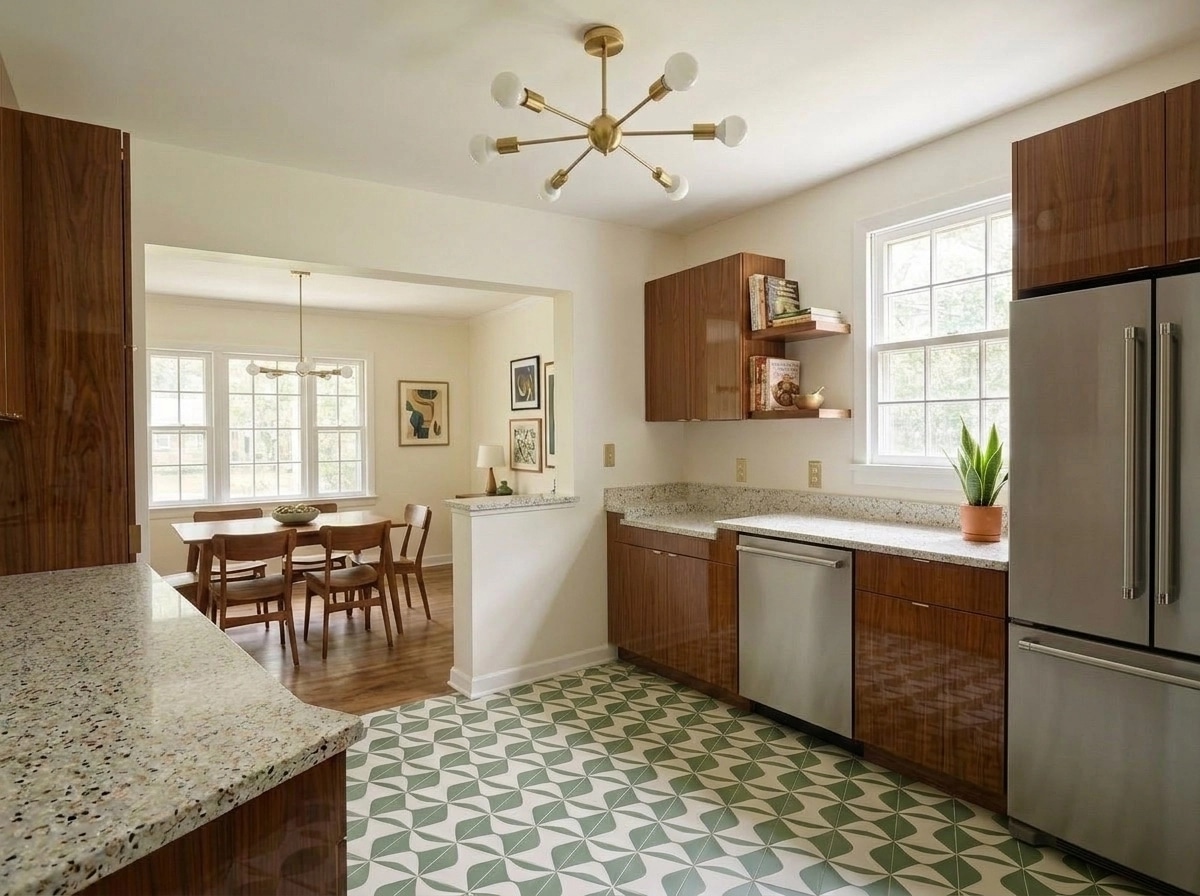 Kitchen interior in Mid-Century Modern style — photo by GenRoom AI