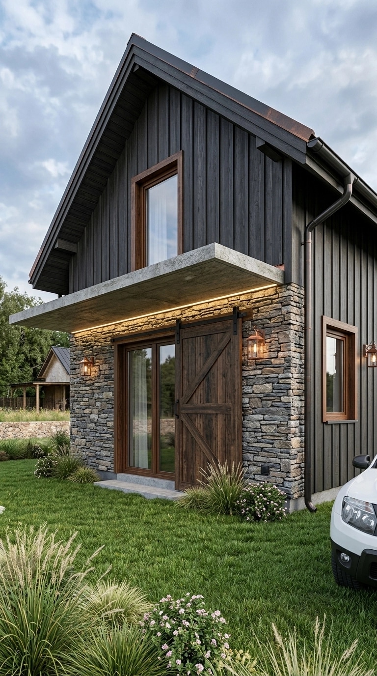 Facade design in Barnhouse Facade style — photo by GenRoom AI
