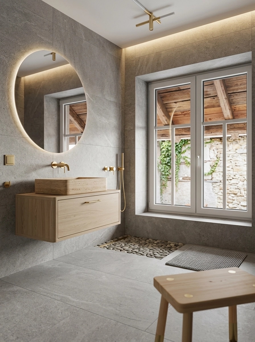 Bathroom interior in Japandi style — photo by GenRoom AI