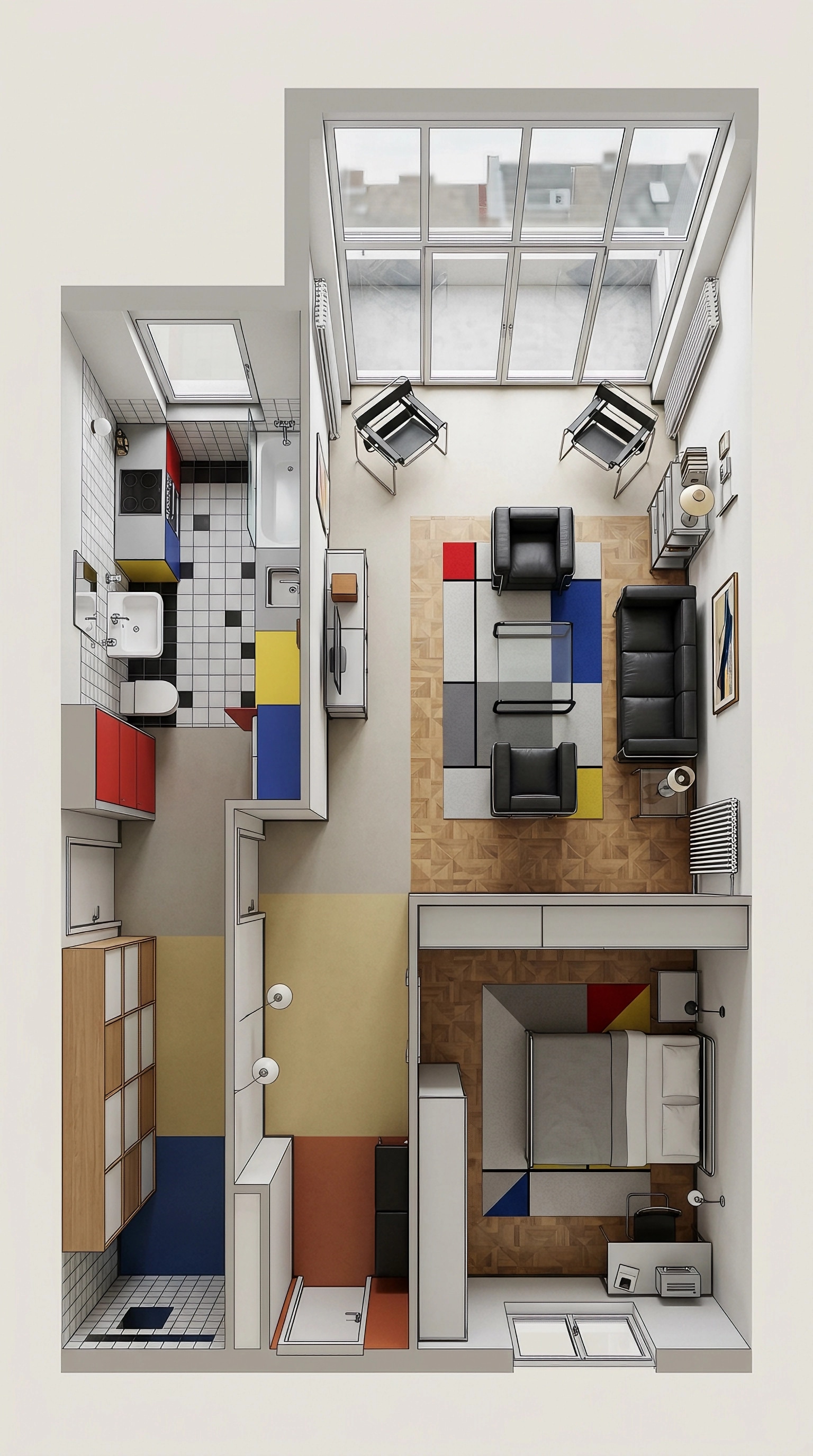التصميم الداخلي بنمط Bauhaus — غرفة المعيشة من GenRoom AI