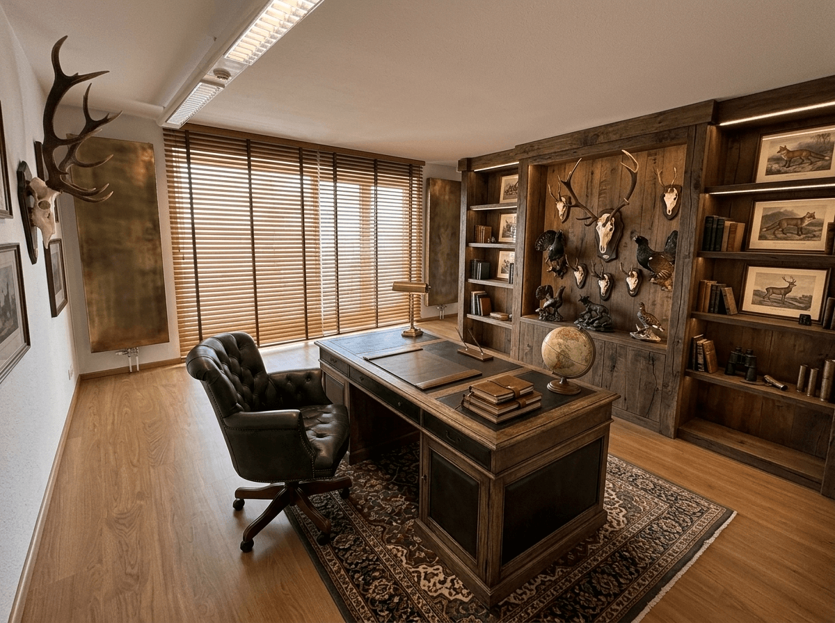 Office interior in Rustic style — photo by GenRoom AI