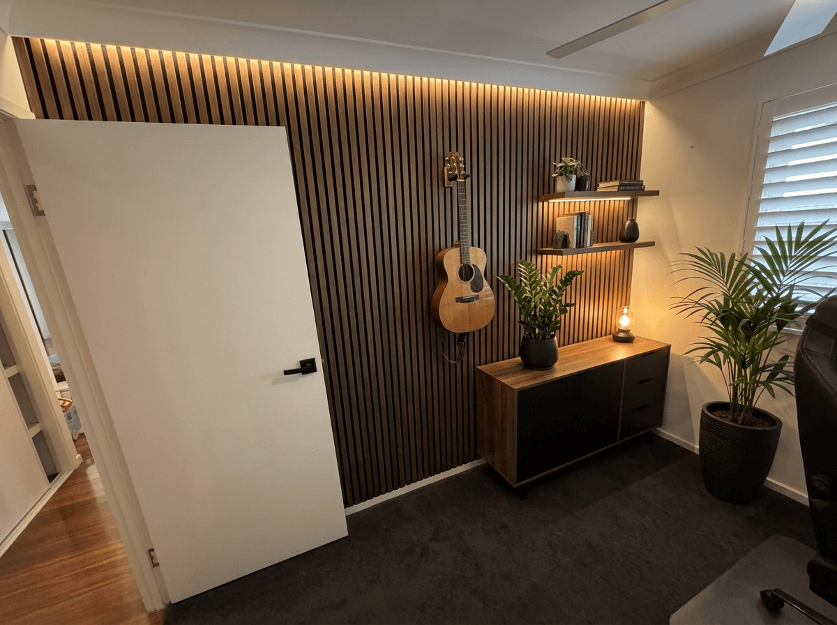 Office interior in Blacktec style — photo by GenRoom AI