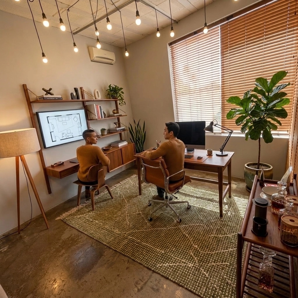 Office interior in Mid-Century Modern style — photo by GenRoom AI