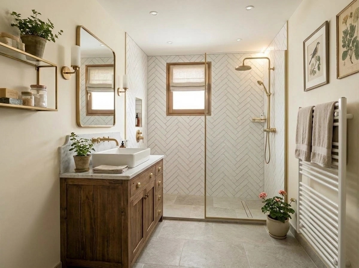 Bathroom interior in Modern Farmhouse style — photo by GenRoom AI