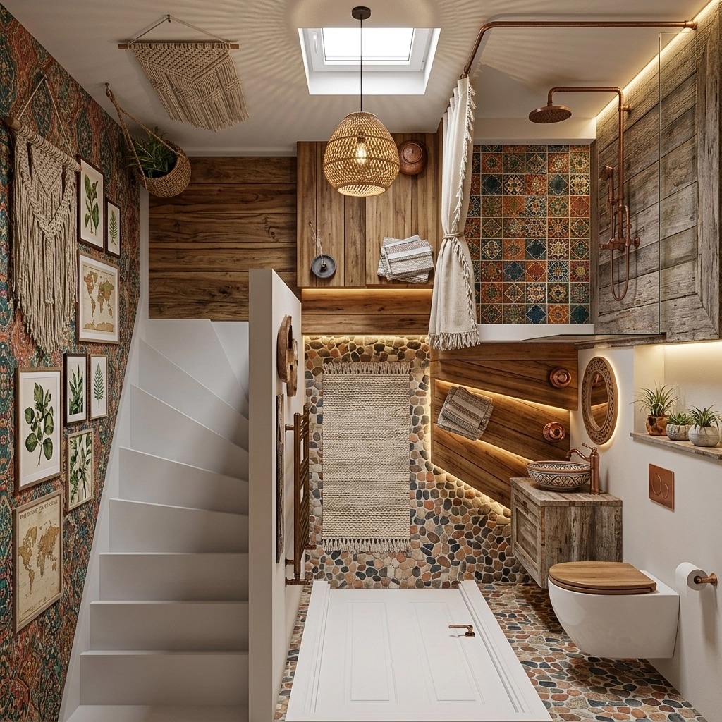 Bathroom interior in Bohemian style — photo by GenRoom AI