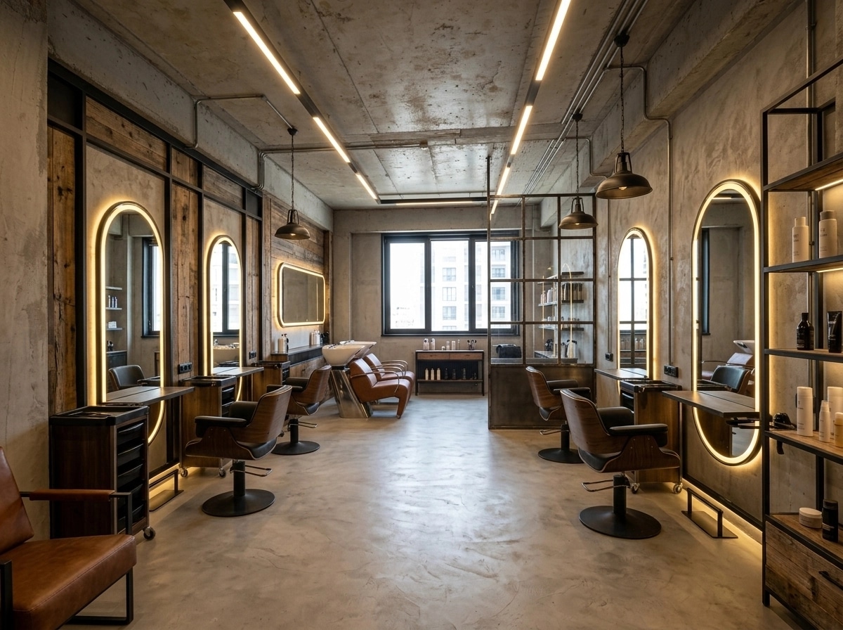 Interior design in Loft / Industrial style — beauty_salon by GenRoom AI