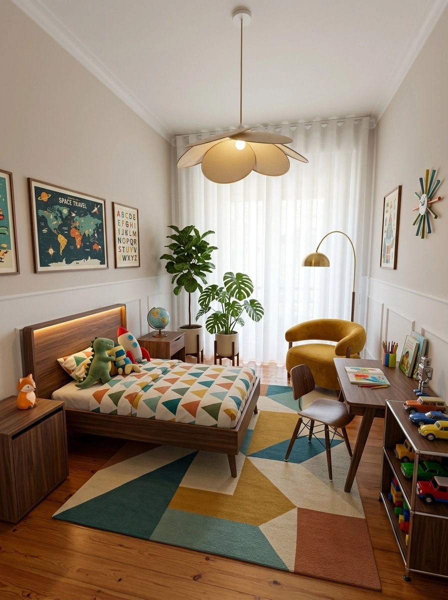 Mid-Century Modern Kids Room design — interior photo by GenRoom AI