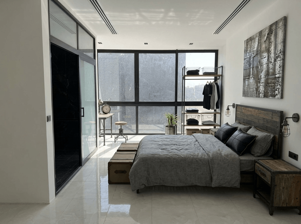 Loft / Industrial Bedroom design — interior photo by GenRoom AI