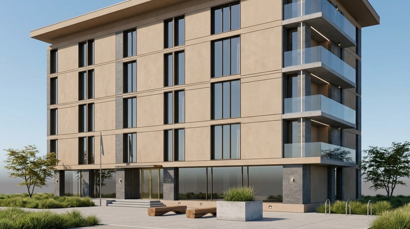 Facade design in Minimalist Facade style — photo by GenRoom AI