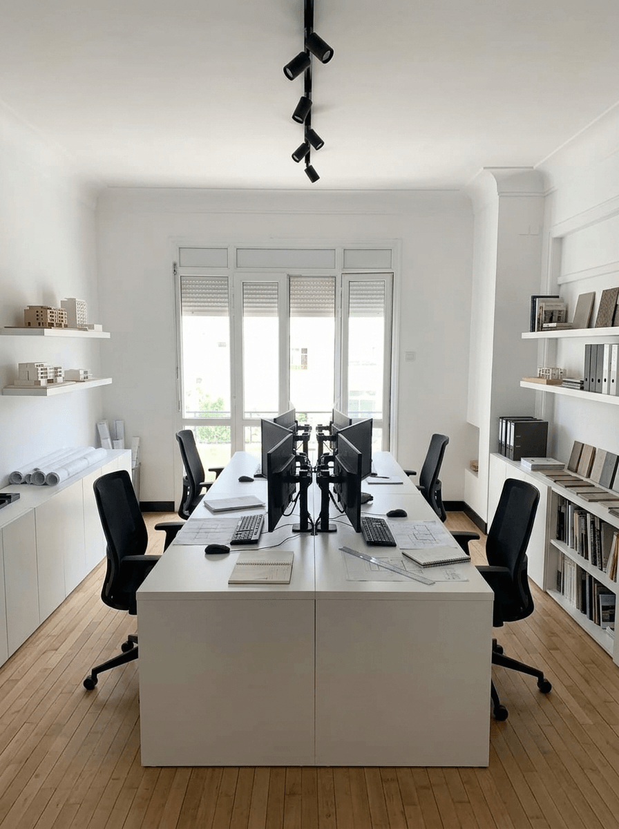 Office interior in Minimalism style — photo by GenRoom AI