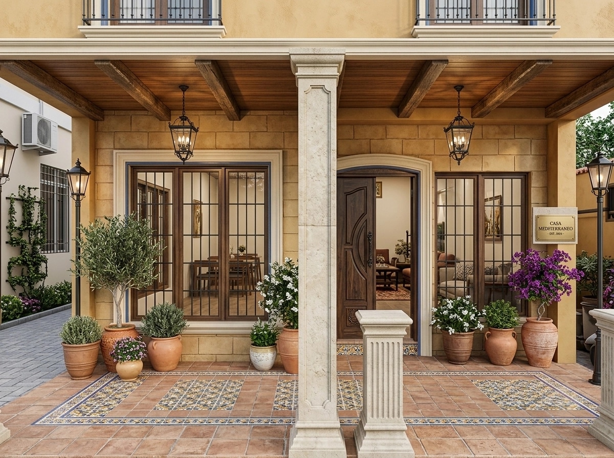 Mediterranean Facade หน้าอาคาร design — facade photo by GenRoom AI