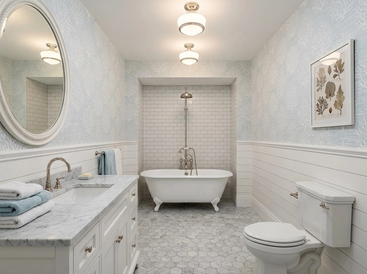 Bathroom interior in Coastal / Hamptons style — photo by GenRoom AI