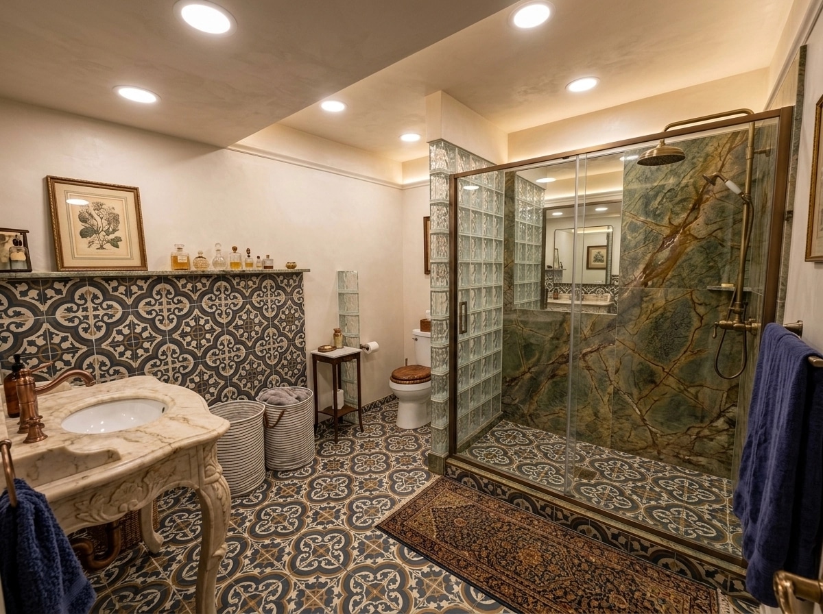 Bathroom interior in Eclectic style — photo by GenRoom AI