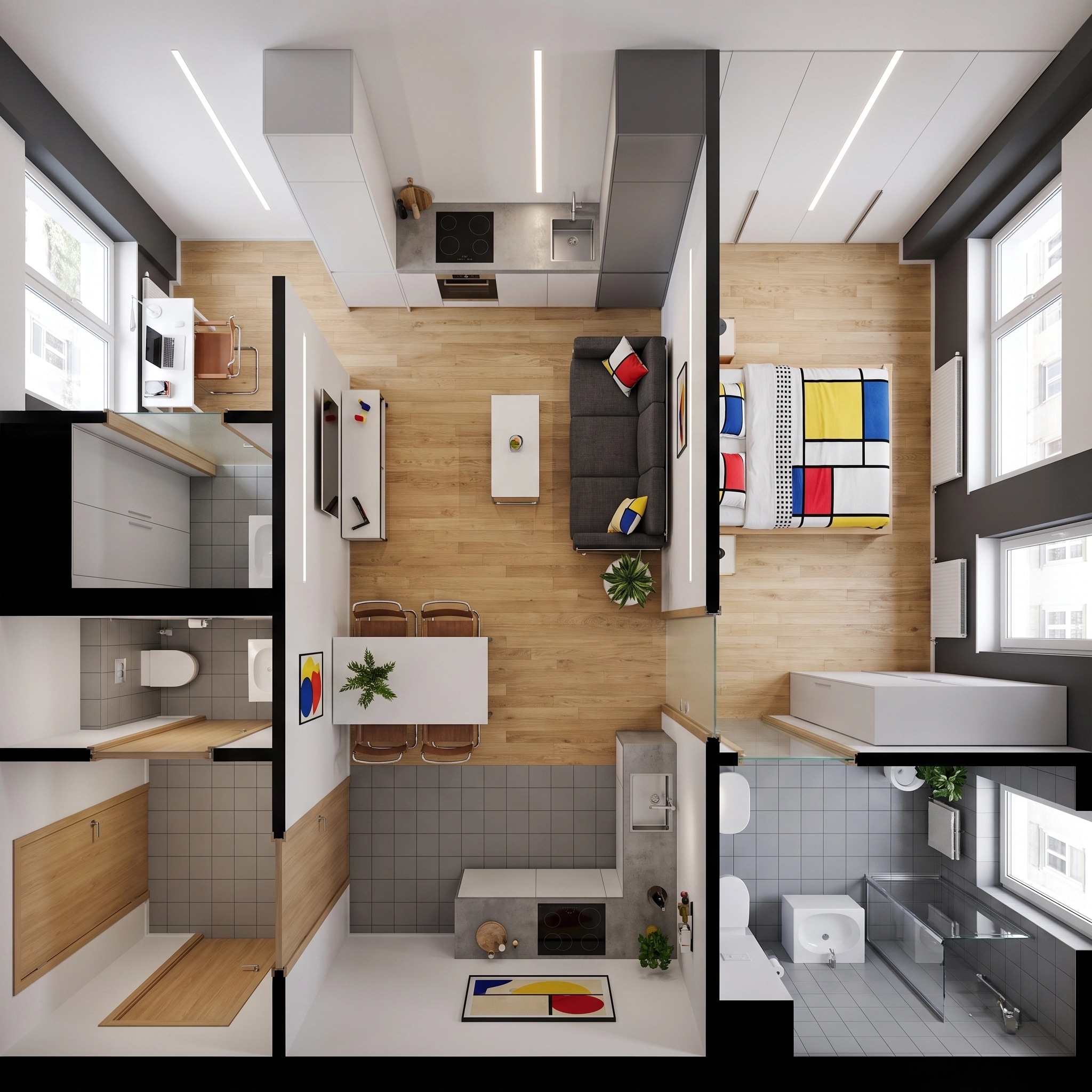 Design d'intérieur en style Bauhaus — Salon par GenRoom AI