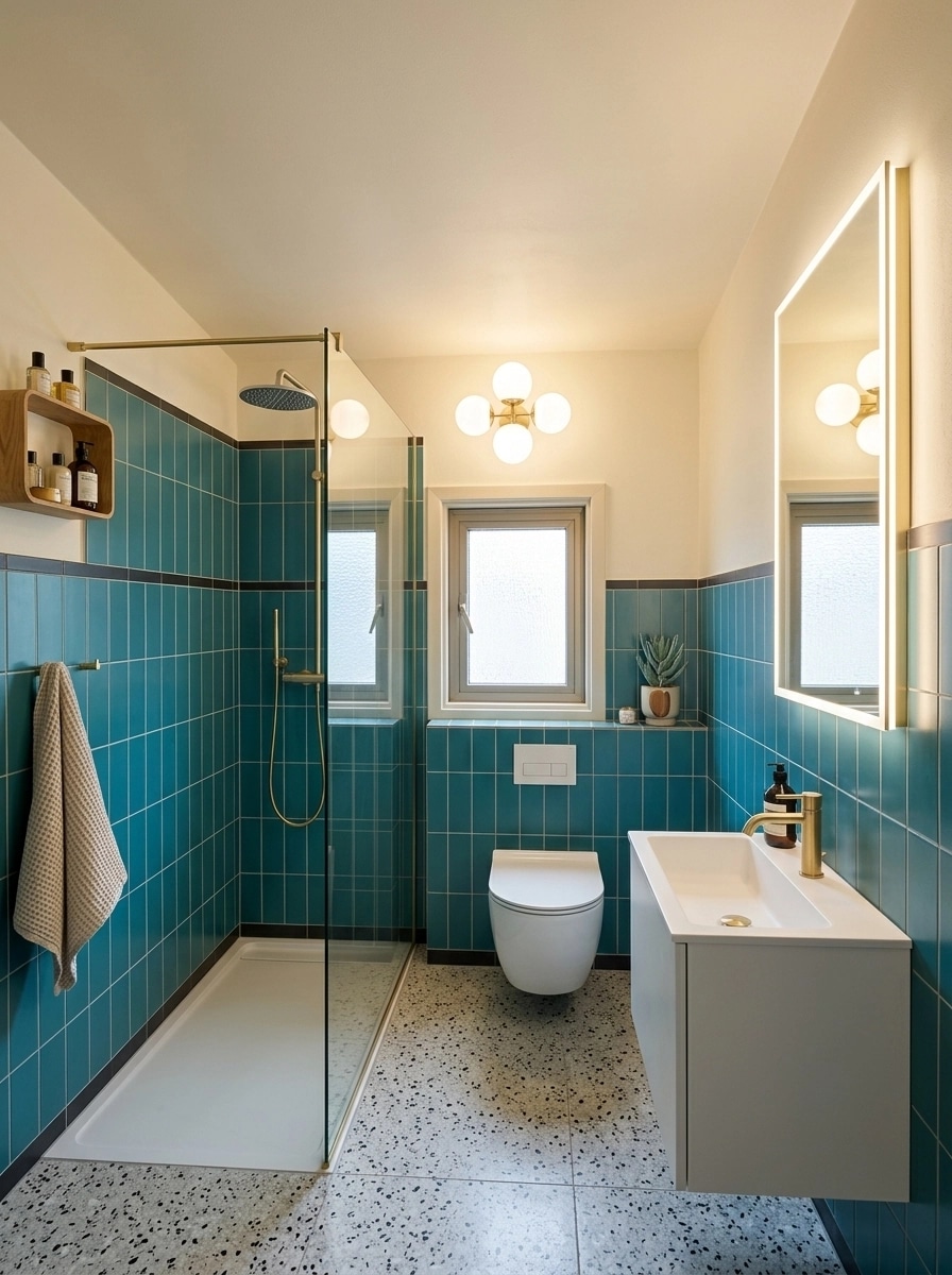Bathroom interior in Mid-Century Modern style — photo by GenRoom AI