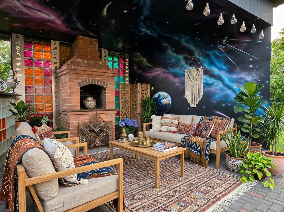 Interior design in Bohemian style — terrace by GenRoom AI
