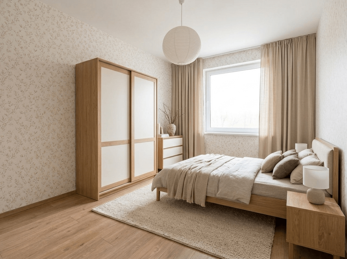 Diseño de interiores en estilo Japandi — Dormitorio por GenRoom AI