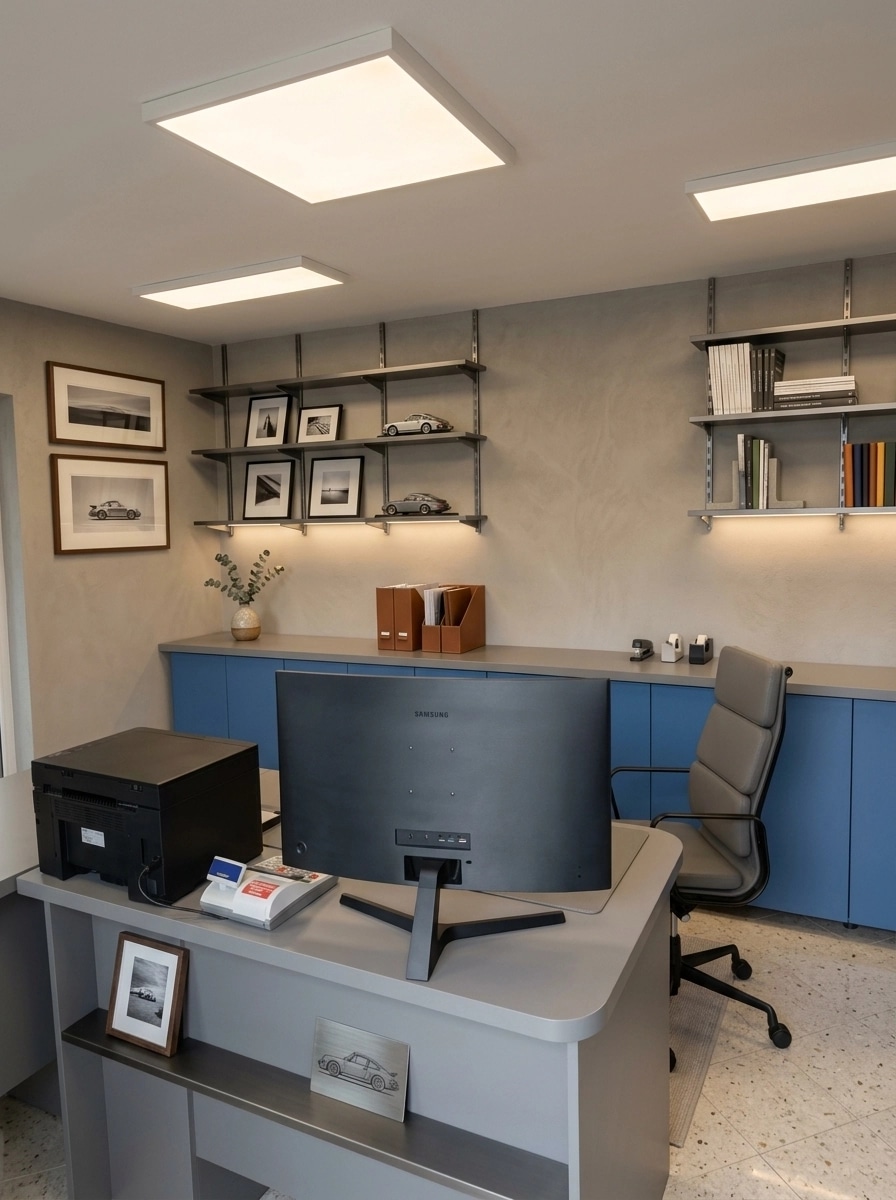 Office interior in Minimalism style — photo by GenRoom AI