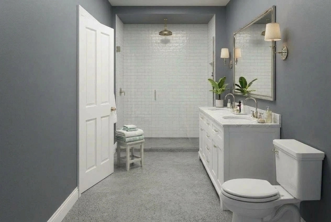 Bathroom interior in Coastal / Hamptons style — photo by GenRoom AI