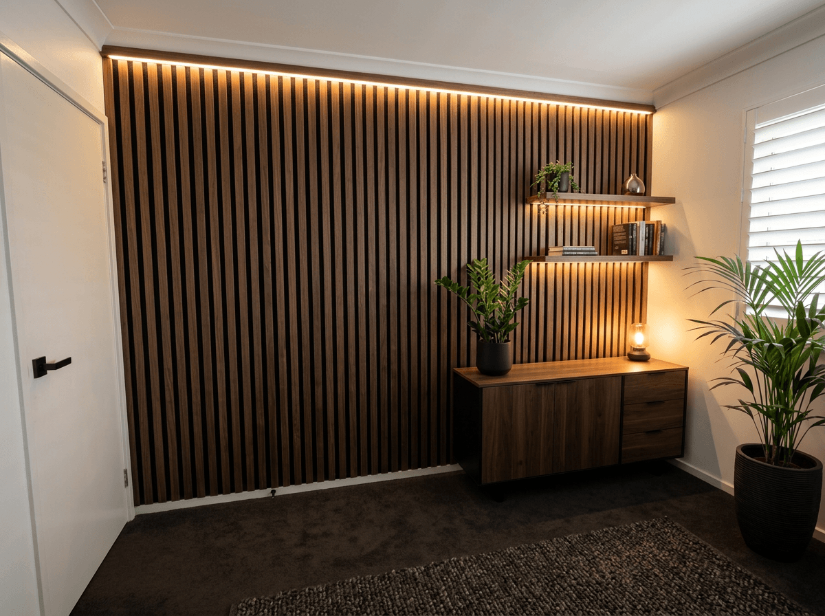 Office interior in Blacktec style — photo by GenRoom AI