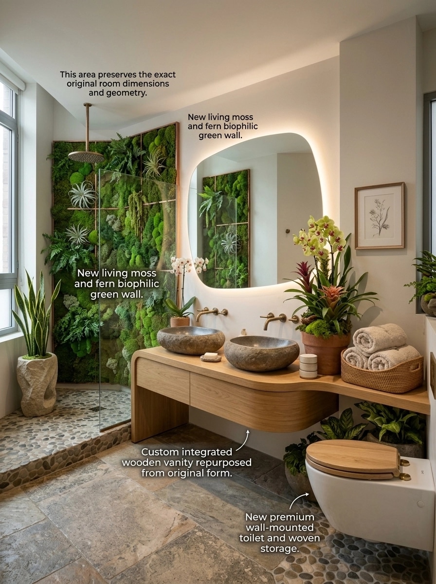 Bathroom interior in Biophilic style — photo by GenRoom AI