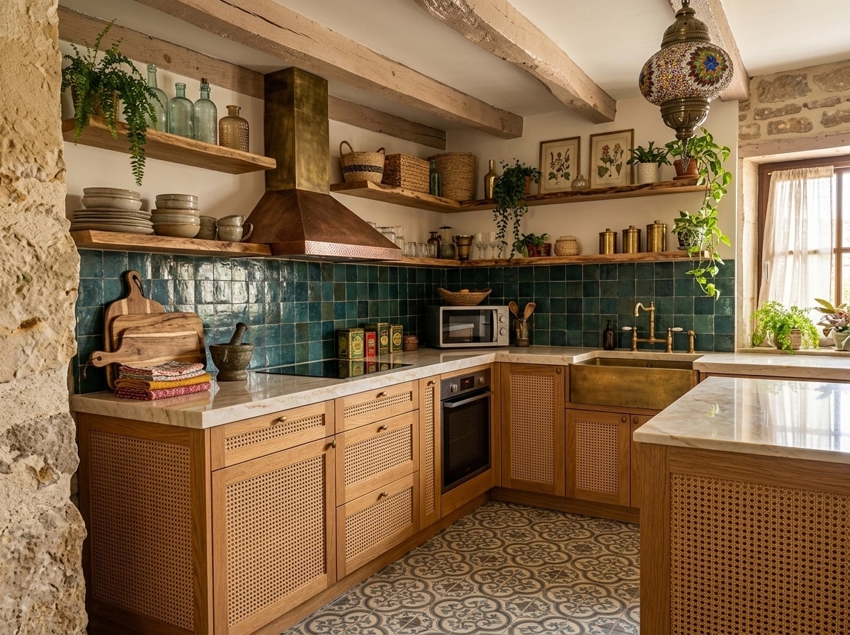 Kitchen interior in Bohemian style — photo by GenRoom AI