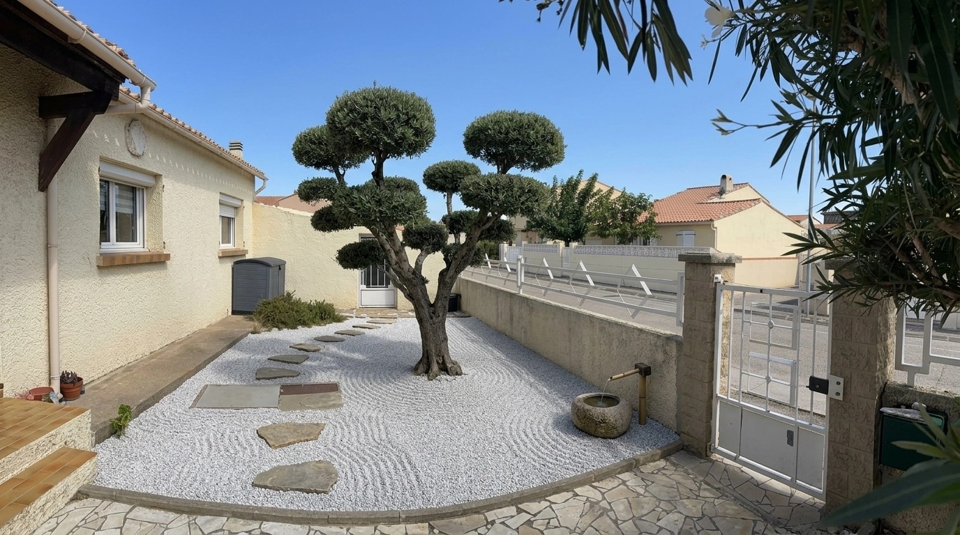 Návrh krajiny ve stylu Japanese Garden styl — Dvůr od GenRoom AI
