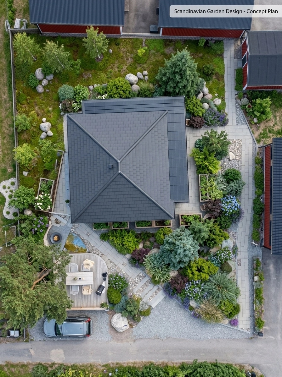 Landscape design in Scandinavian Garden style — Yard by GenRoom AI